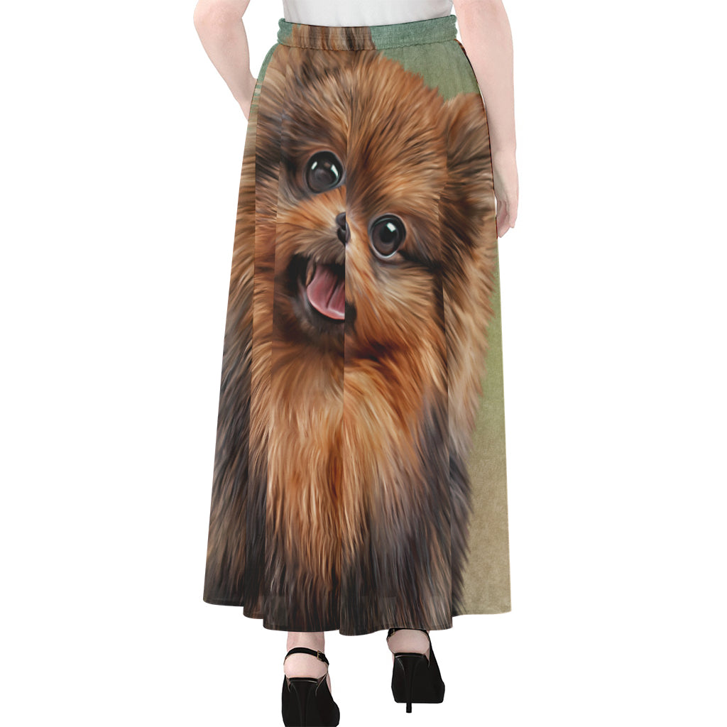Vintage Pomeranian Portrait Chiffon Maxi Skirt