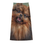 Vintage Pomeranian Portrait Cotton Front Slit Maxi Skirt