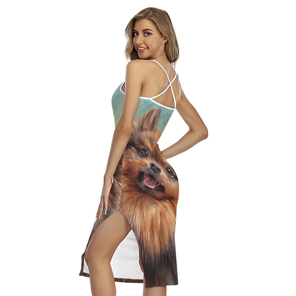 Vintage Pomeranian Portrait Cross Back Cami Dress