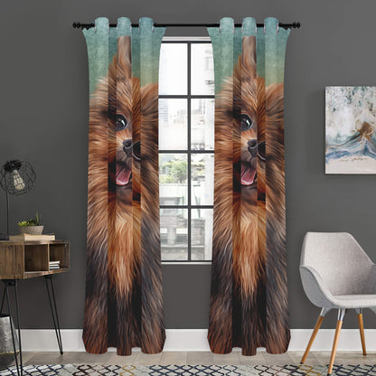 Vintage Pomeranian Portrait Curtain