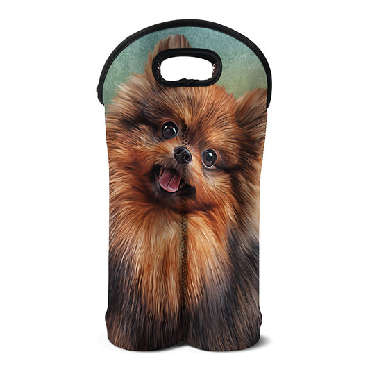 Vintage Pomeranian Portrait Double Neoprene Wine Tote
