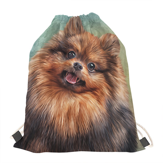 Vintage Pomeranian Portrait Drawstring Bag