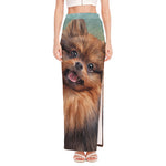 Vintage Pomeranian Portrait High Slit Maxi Skirt