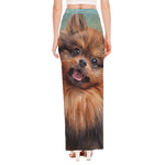 Vintage Pomeranian Portrait High Slit Maxi Skirt