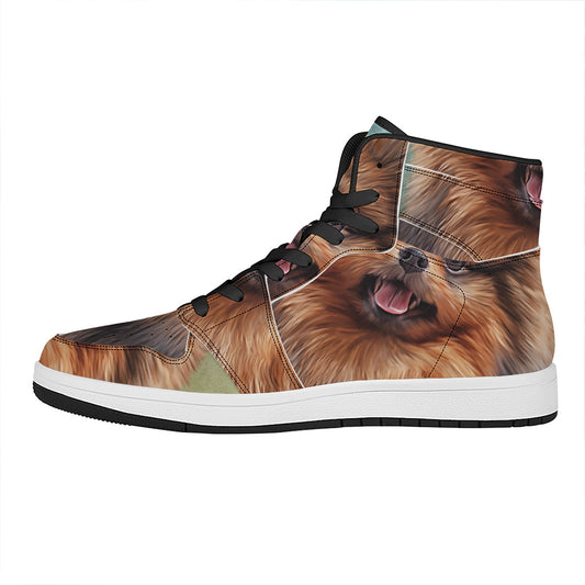 Vintage Pomeranian Portrait High Top Leather Sneakers