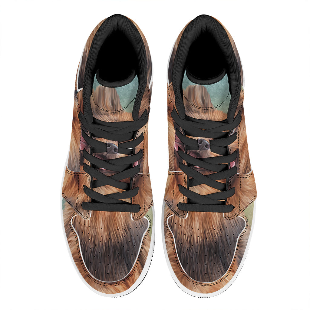 Vintage Pomeranian Portrait High Top Leather Sneakers