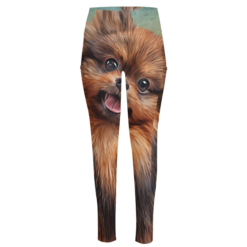 Vintage Pomeranian Portrait High-Waisted Pocket Leggings