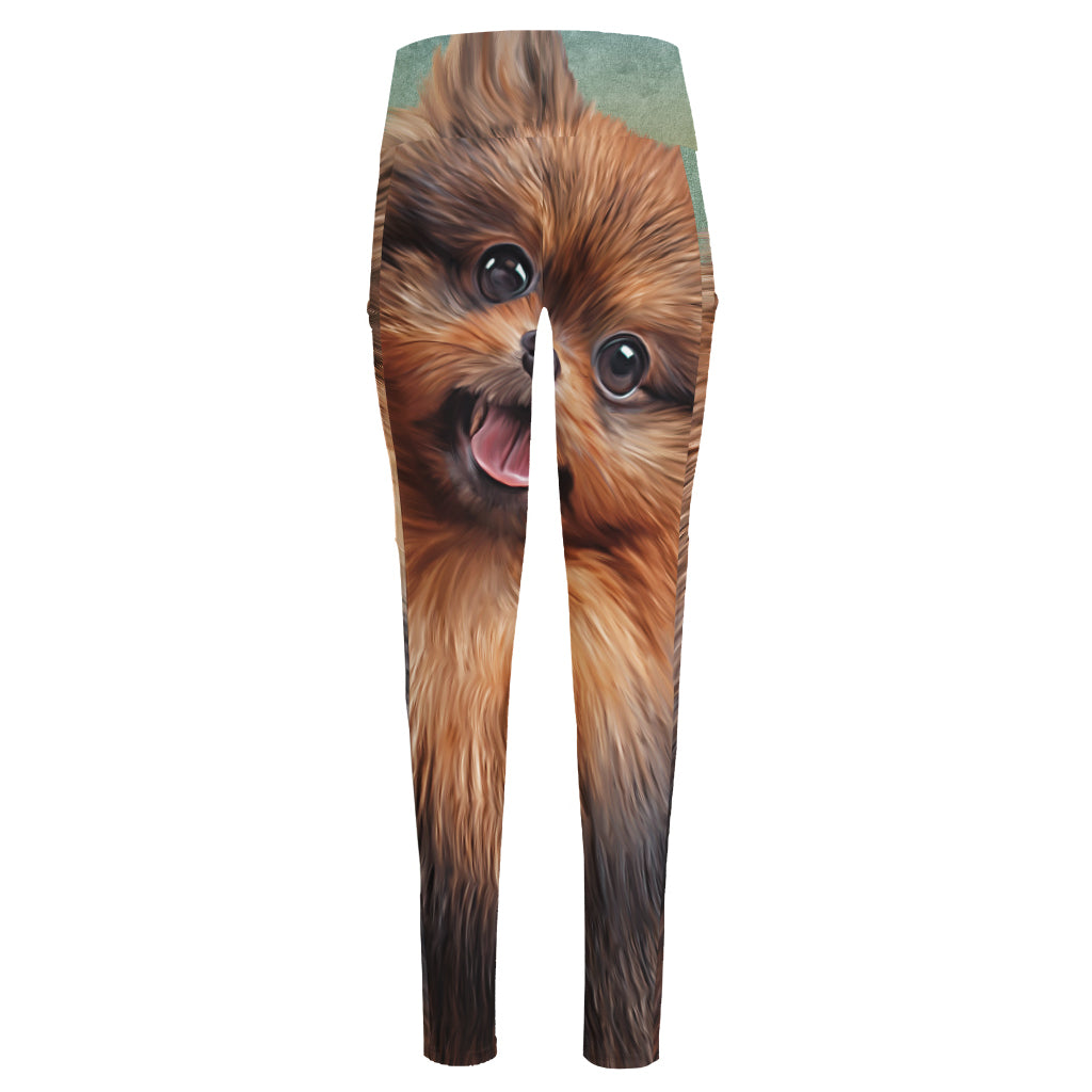 Vintage Pomeranian Portrait High-Waisted Pocket Leggings
