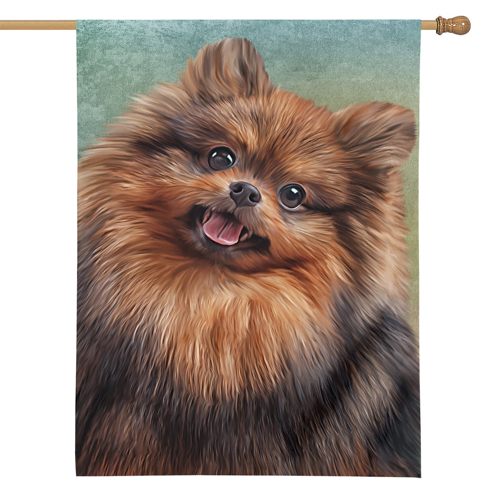 Vintage Pomeranian Portrait House Flag