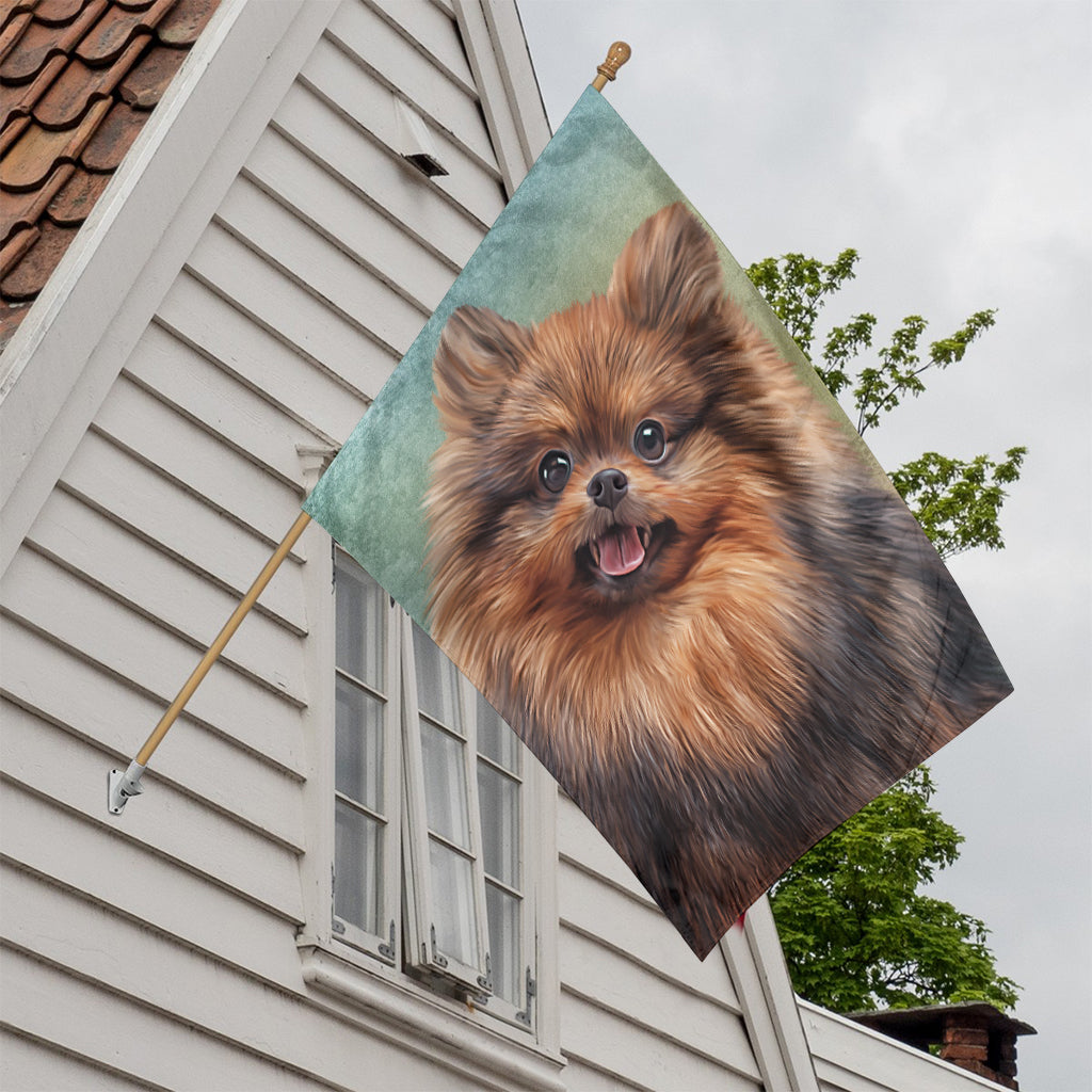 Vintage Pomeranian Portrait House Flag