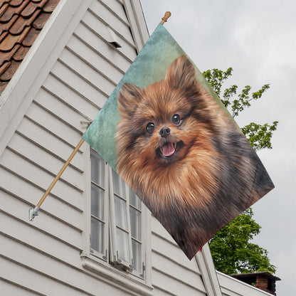 Vintage Pomeranian Portrait House Flag