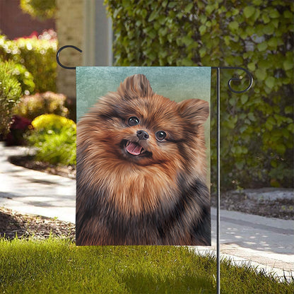 Vintage Pomeranian Portrait House Flag