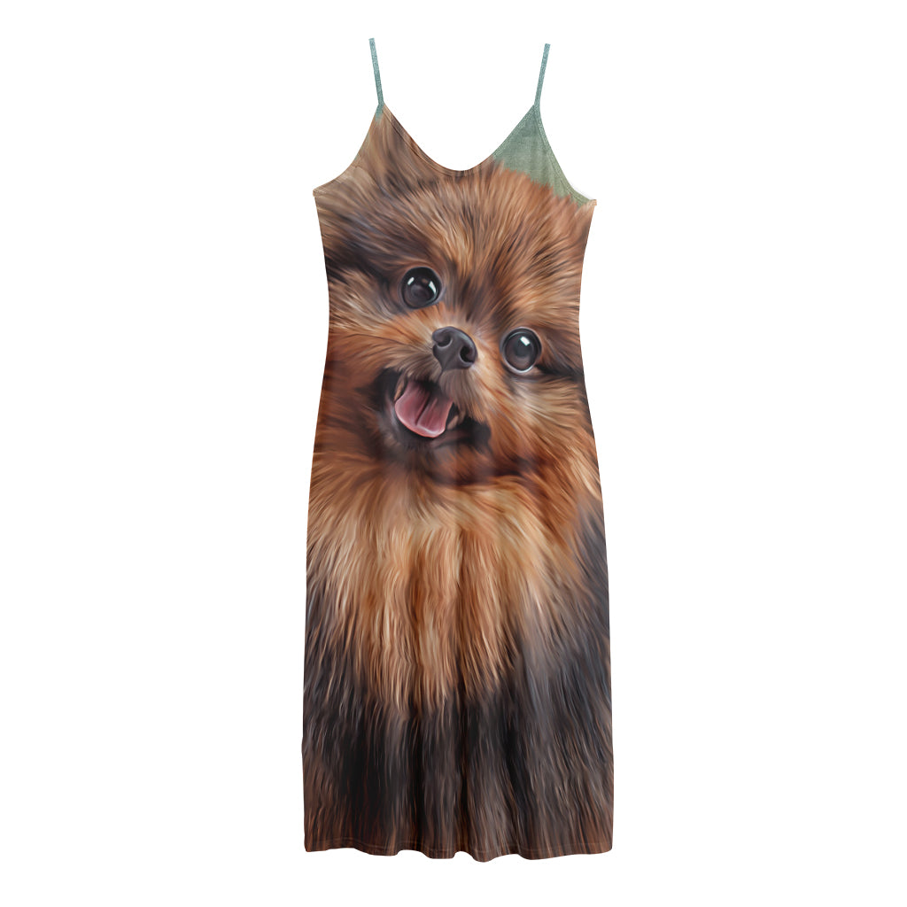 Vintage Pomeranian Portrait Jersey Midi Cami Dress