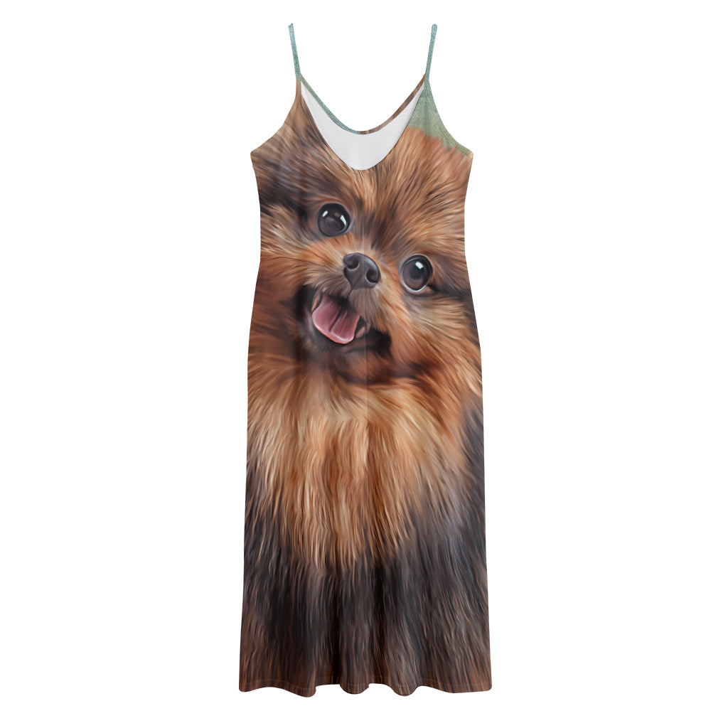 Vintage Pomeranian Portrait Jersey Midi Cami Dress