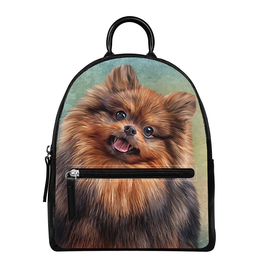 Vintage Pomeranian Portrait Leather Backpack