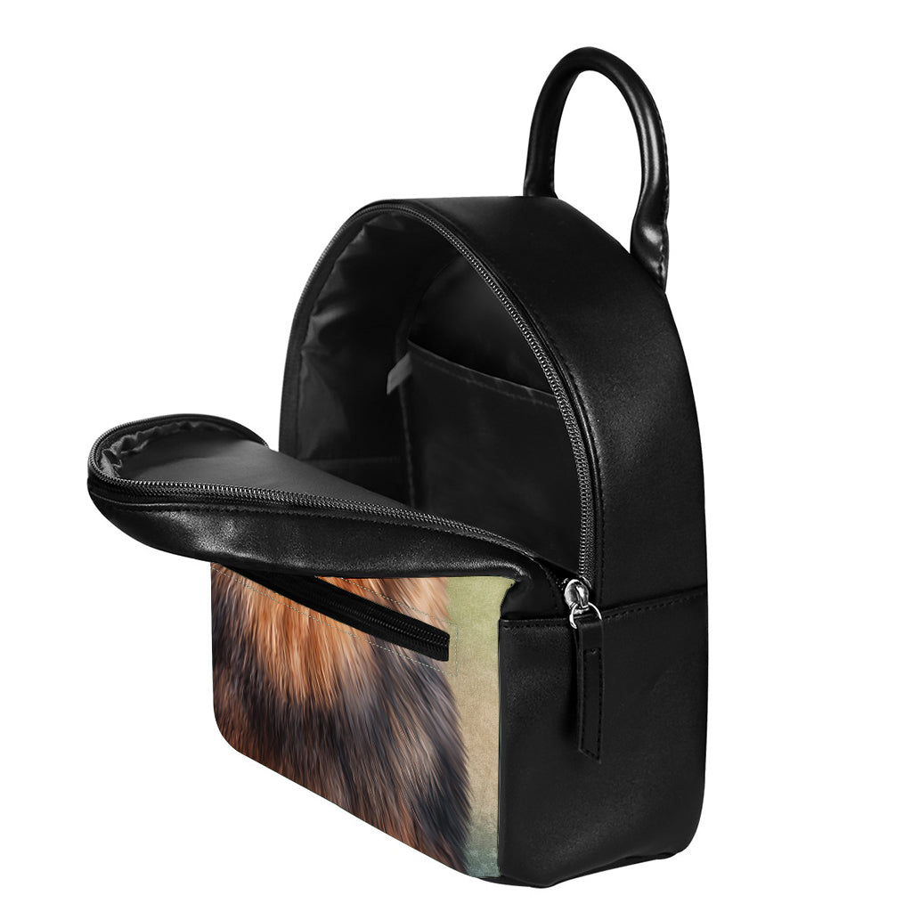 Vintage Pomeranian Portrait Leather Backpack