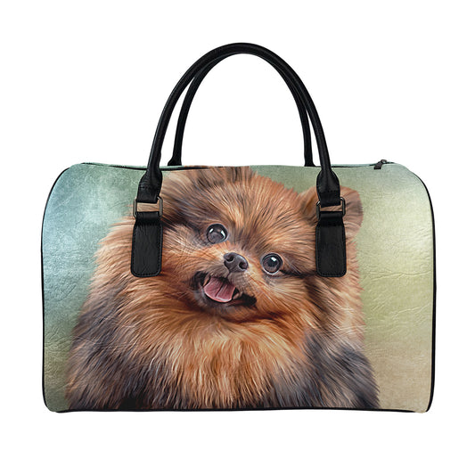 Vintage Pomeranian Portrait Leather Duffle Bag