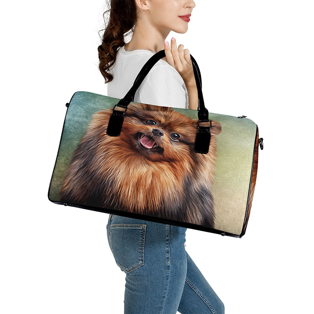Vintage Pomeranian Portrait Leather Duffle Bag