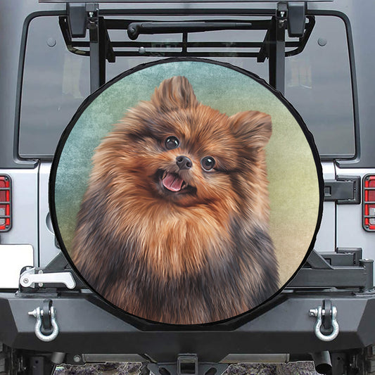 Vintage Pomeranian Portrait Leather Spare Tire Cover