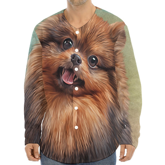 Vintage Pomeranian Portrait Long Sleeve Baseball Jersey