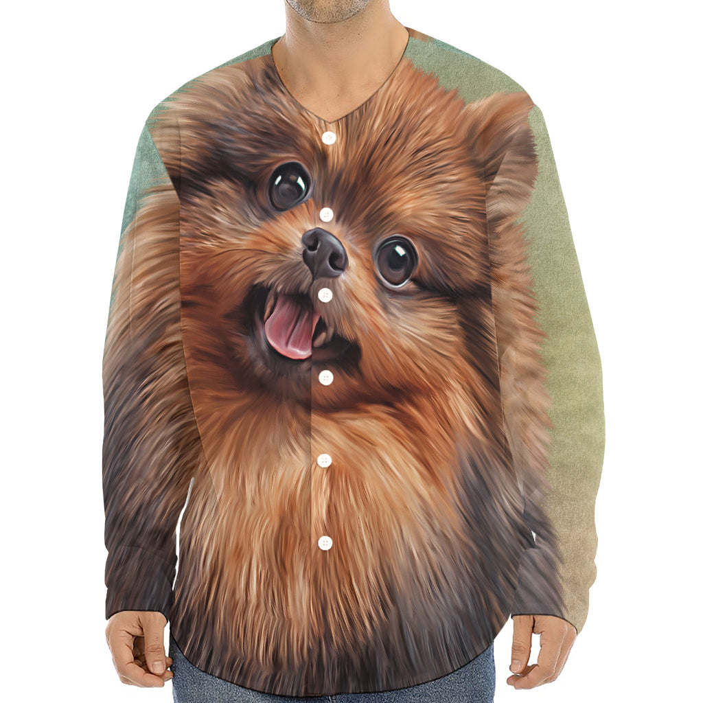 Vintage Pomeranian Portrait Long Sleeve Baseball Jersey