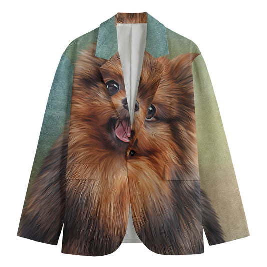 Vintage Pomeranian Portrait Men's Cotton Blazer