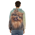 Vintage Pomeranian Portrait Men's Velvet Pullover Hoodie