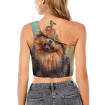 Vintage Pomeranian Portrait One Shoulder Crop Top