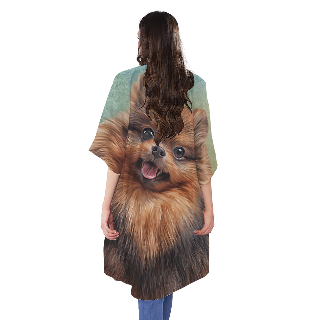 Vintage Pomeranian Portrait Open Front Beach Cover Up