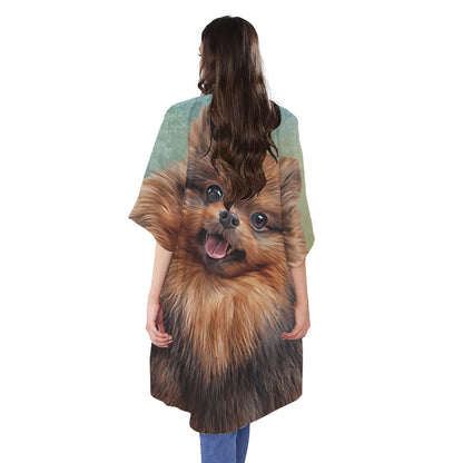 Vintage Pomeranian Portrait Open Front Beach Cover Up