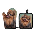 Vintage Pomeranian Portrait Oven Mitt And Pot Holder Set