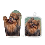 Vintage Pomeranian Portrait Oven Mitt And Pot Holder Set