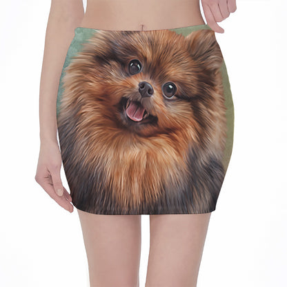 Vintage Pomeranian Portrait Pencil Mini Skirt