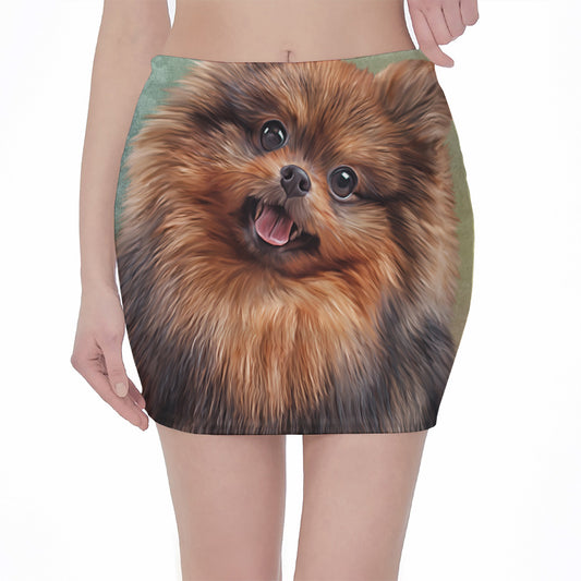 Vintage Pomeranian Portrait Pencil Mini Skirt