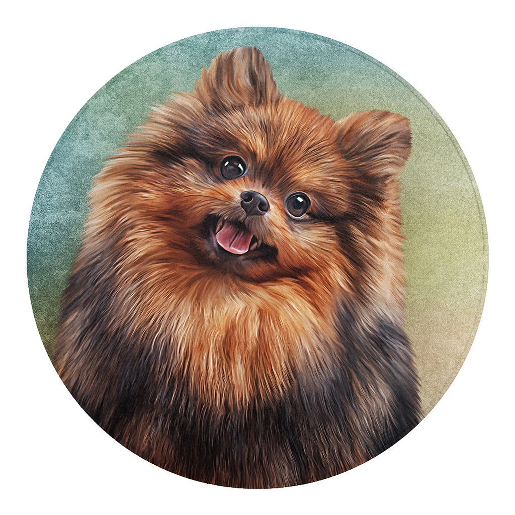 Vintage Pomeranian Portrait Round Blanket