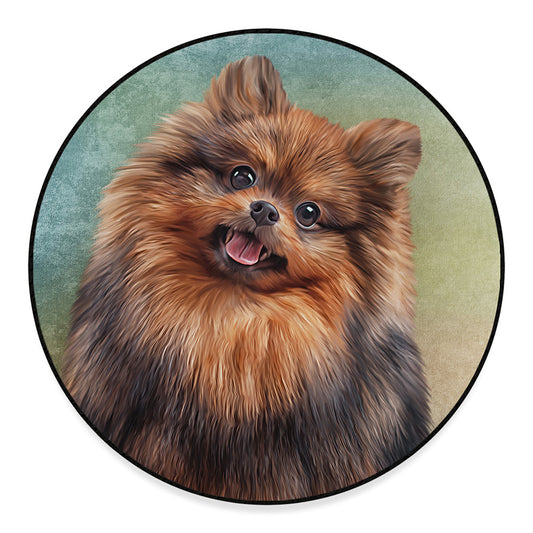 Vintage Pomeranian Portrait Round Floor Mat