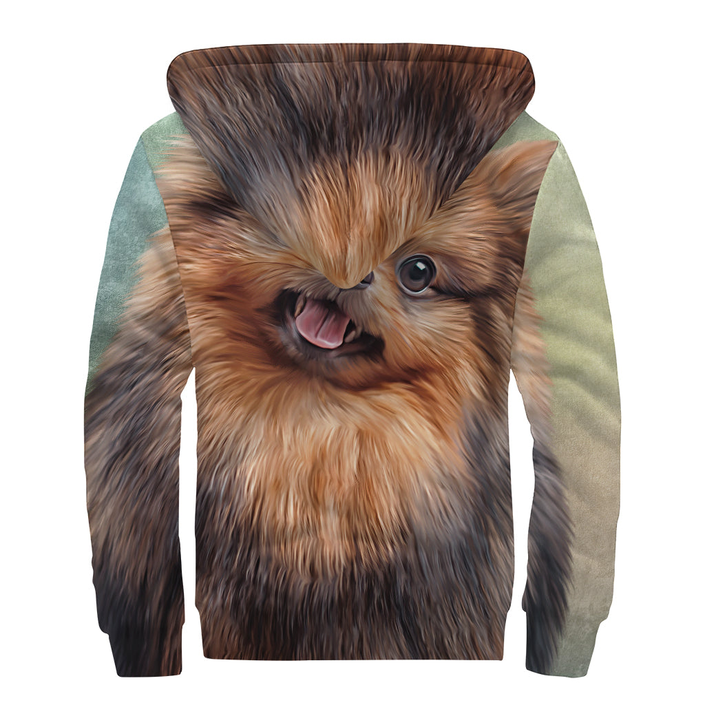 Vintage Pomeranian Portrait Sherpa Lined Zip Up Hoodie