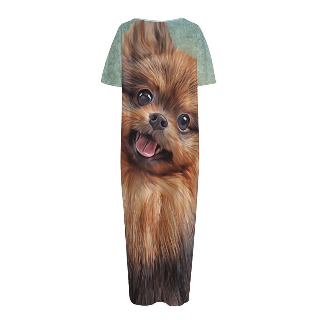 Vintage Pomeranian Portrait Short Sleeve Long Nightdress
