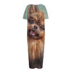 Vintage Pomeranian Portrait Short Sleeve Long Nightdress