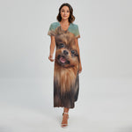Vintage Pomeranian Portrait Short Sleeve Maxi Dress