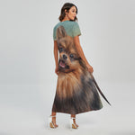 Vintage Pomeranian Portrait Short Sleeve Maxi Dress