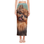 Vintage Pomeranian Portrait Side Slit Maxi Skirt