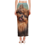 Vintage Pomeranian Portrait Side Slit Maxi Skirt