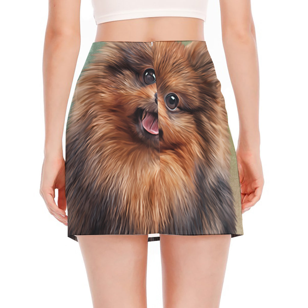Vintage Pomeranian Portrait Side Slit Mini Skirt