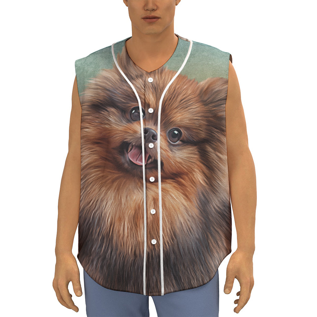 Vintage Pomeranian Portrait Sleeveless Baseball Jersey