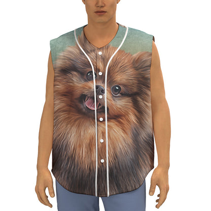 Vintage Pomeranian Portrait Sleeveless Baseball Jersey