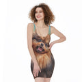 Vintage Pomeranian Portrait Sleeveless Bodycon Dress