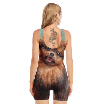 Vintage Pomeranian Portrait Sleeveless One Piece Swimsuit