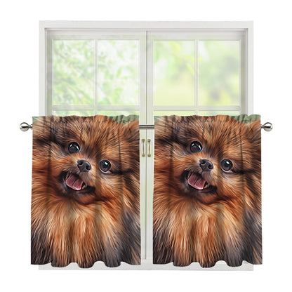 Vintage Pomeranian Portrait Tier Curtains