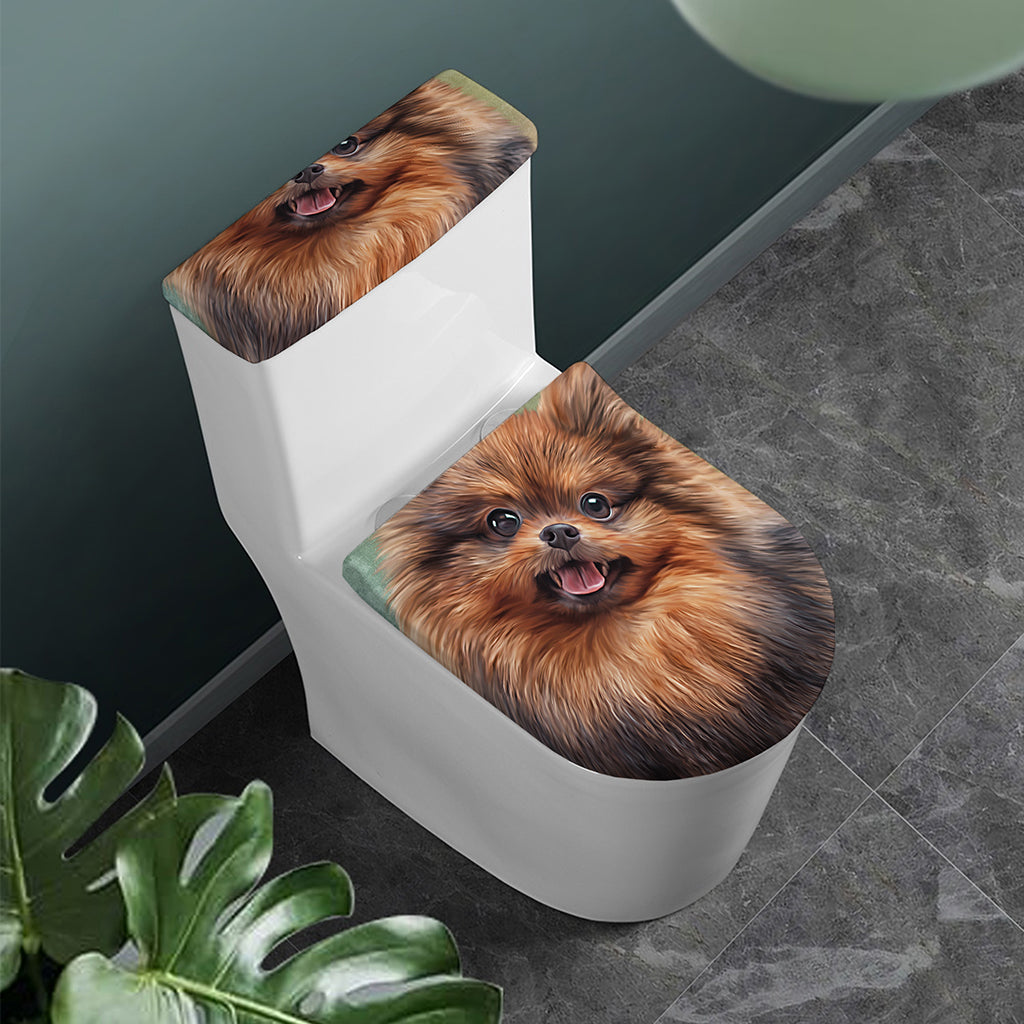 Vintage Pomeranian Portrait Toilet Lid And Tank Cover Set